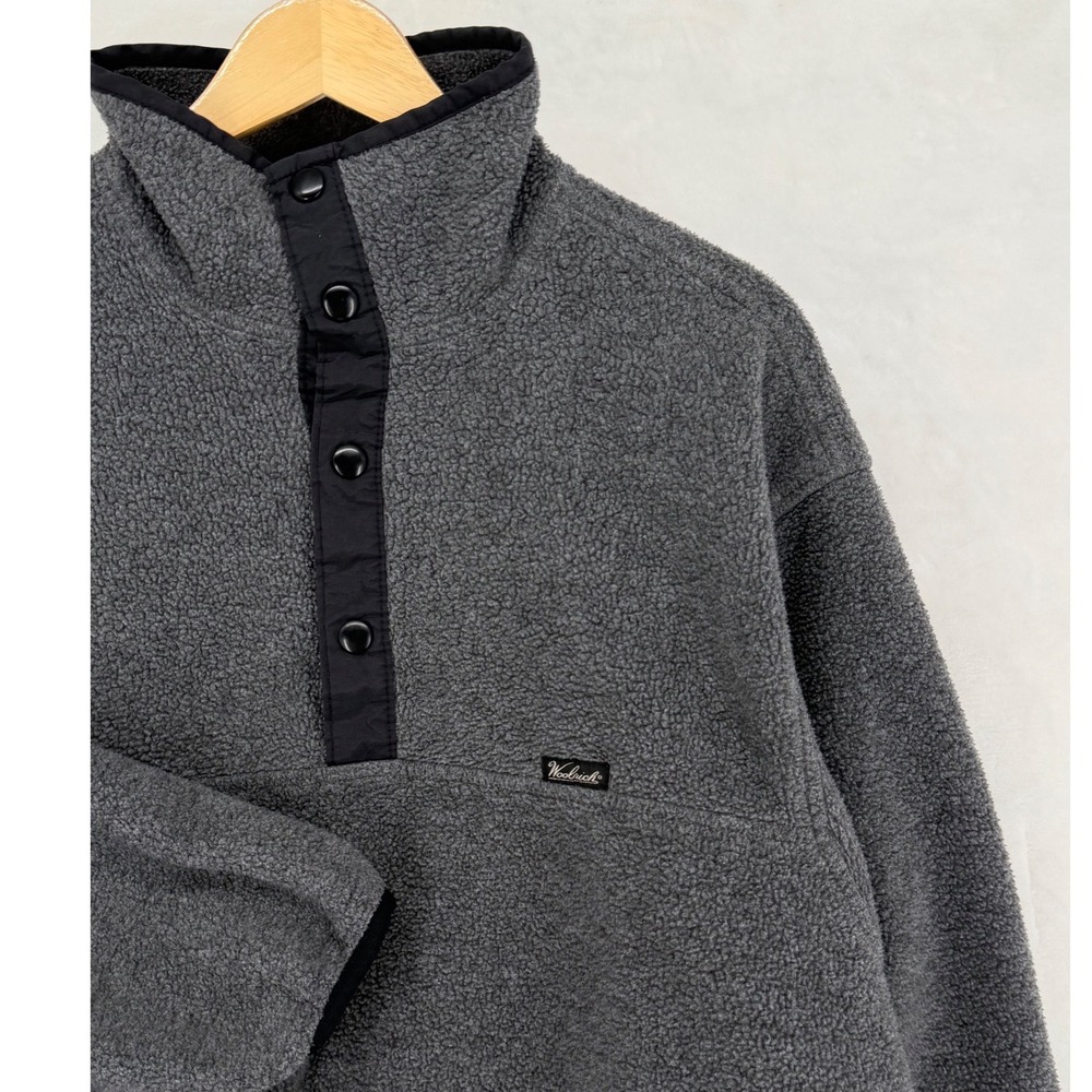 Vintage Woolrich Mens Polartec Fleece Pullover Snap Neck Gray Made in USA Large